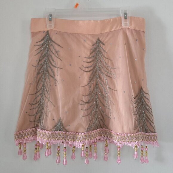 Matthew Williamson Pink Feather Motifs Fringed Skirt Size 8 Small b53 - Picture 2 of 5